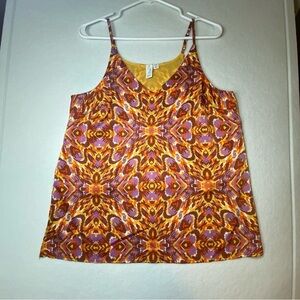 Joie Satin V-Neck Spaghetti Strap‎ Tank Top Size Medium Orange Satin